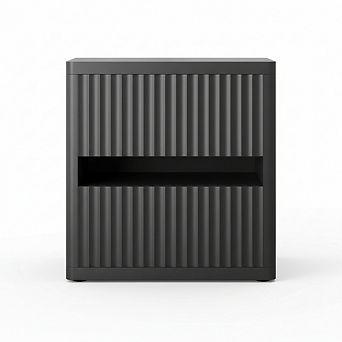 ZUQIETA Mid-Century Fluted Nightstand with 2 Drawers, Large Wide Wood Bedside Table, Black