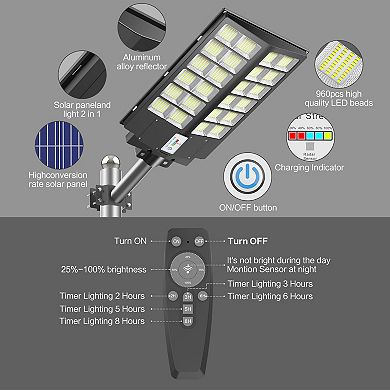 Solar Street Light Motion Sensor, LED Flood Lights Outdoor Waterproof for Parking Lot