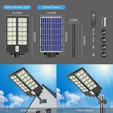 Solar Street Light Motion Sensor, LED Flood Lights Outdoor Waterproof for Parking Lot
