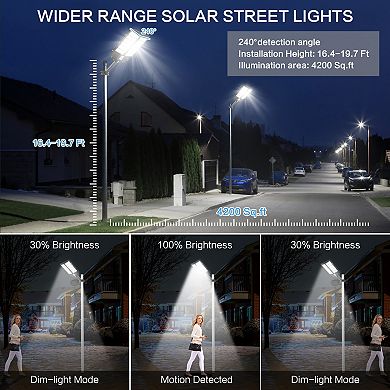 Solar Street Light Motion Sensor, LED Flood Lights Outdoor Waterproof for Parking Lot