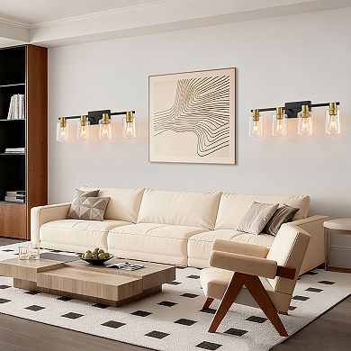 POWLIG 4-Light Dimmable Bathroom Vanity Light - Cylinder Glass Shades, 27.36" Makeup & Mirror