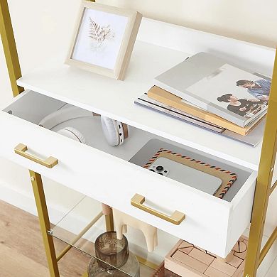 5 Tier Bookcase w/ Charging Station Bookshelf with Drawer Storage Shelves