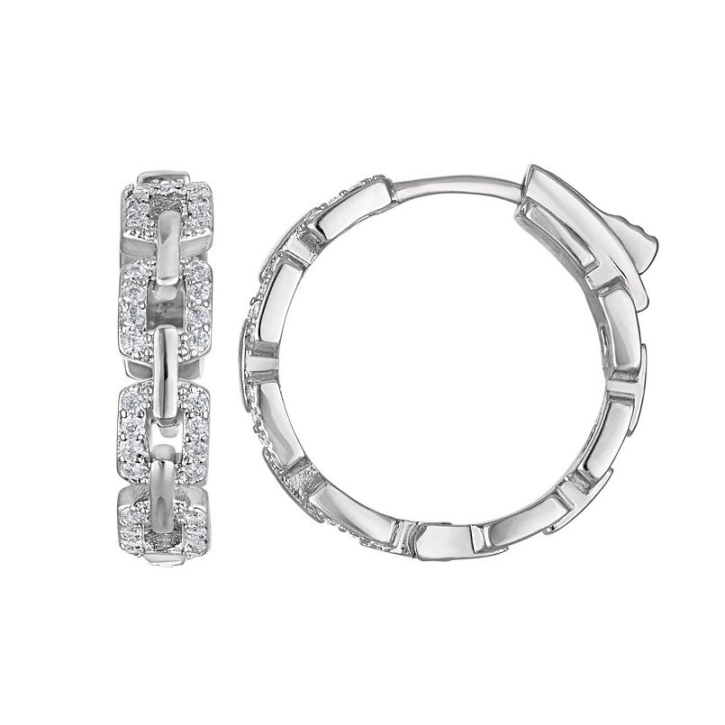 A silver pair of hoop earrings