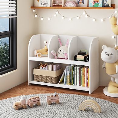 Kids' Bookshelf, 4-Tier Compartment Storage Rack, Display & Organizer for Books, Toys & Items, White