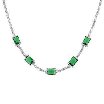 Ivy Sharpe Silver Tone Simulated Emerald Necklace