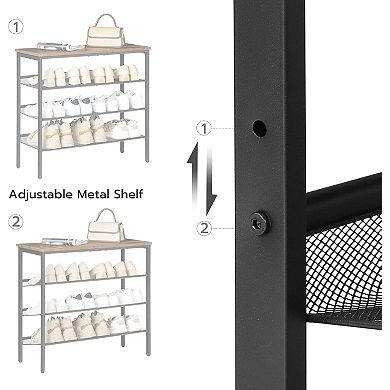 4-Tier Shoe Organizer with Adjustable Mesh Shelves for Entryway