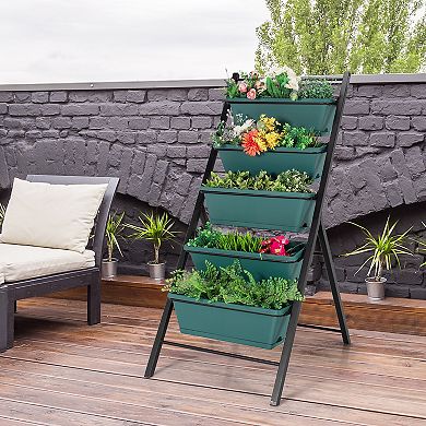 Costway 5-tier Vertical Garden Planter Box Elevated Raised Bed w/5 Container Green