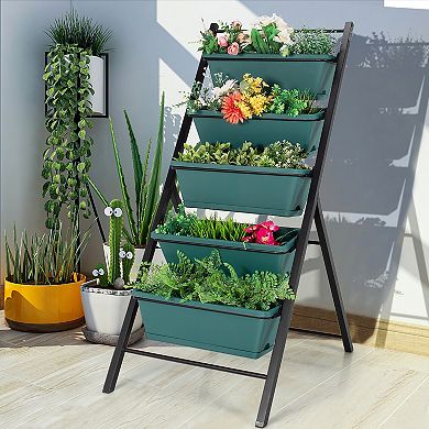 Costway 5-tier Vertical Garden Planter Box Elevated Raised Bed w/5 Container Green