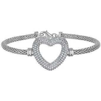 Ivy Sharpe Silver-Tone Cubic Zirconia Heart Mesh Bracelet