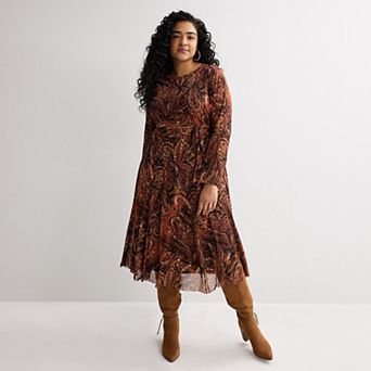 Plus Size Sandra Darren Long Sleeve Dress with Sash