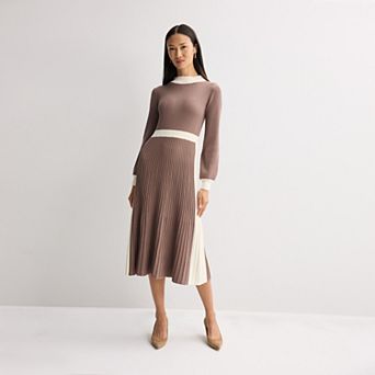 Petite Sandra Darren Long Sleeve Ribbed Mockneck Midi Dress