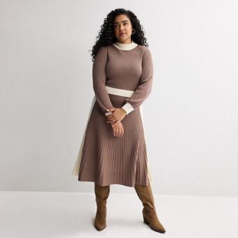 Plus Size Sandra Darren Long Sleeve Mock Neck Maxi Dress