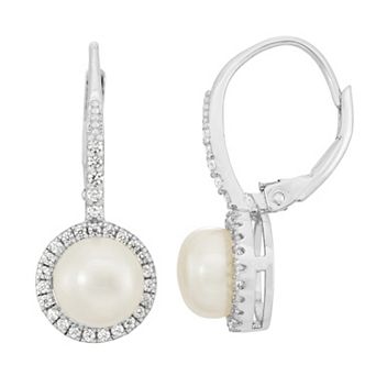 Designs by Gioelli Sterling Silver Freshwater Cultured Pearl & Cubic Zirconia Leverback Earrings