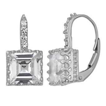 Designs by Gioelli Sterling Silver Cubic Zirconia Crown Leverback Earrings