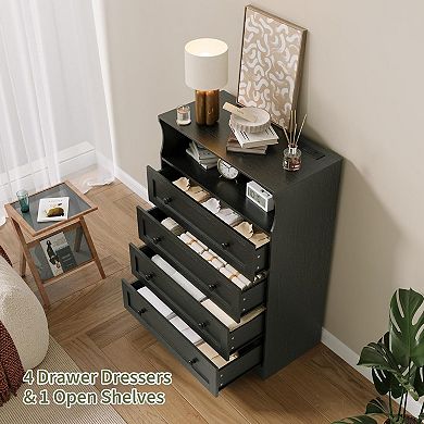ANIXOL 4-Drawer Wood Dresser with Charging Station
