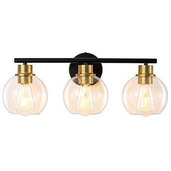 POWLIG 21.65" 3-Light Dimmable Bathroom Vanity Light - Nickel Finish with Clear Glass Shades