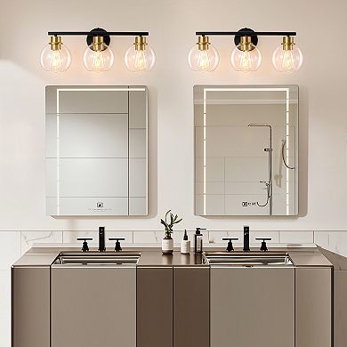 POWLIG 21.65" 3-Light Dimmable Bathroom Vanity Light - Nickel Finish with Clear Glass Shades