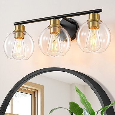 POWLIG 21.65" 3-Light Dimmable Bathroom Vanity Light - Nickel Finish with Clear Glass Shades