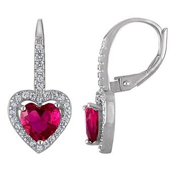 Designs by Gioelli Sterling Silver Lab Created Ruby Heart Leverback Earrings