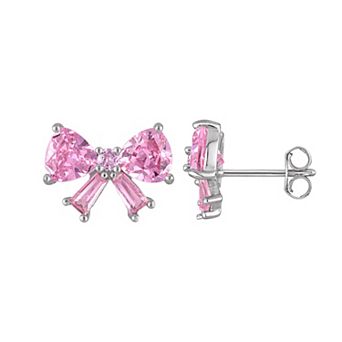 Designs by Gioelli Sterling Silver Pink Cubic Zirconia Bow Earrings