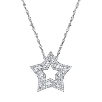 Designs by Gioelli Sterling Silver Cubic Zirconia Open Star Pendant Necklace