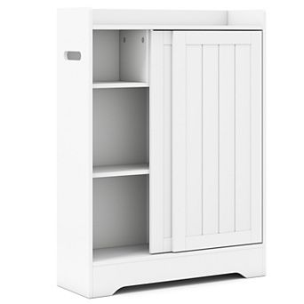 Slim Bathroom Floor Storage Cabinet with Integrated bath fixture Paper Holders