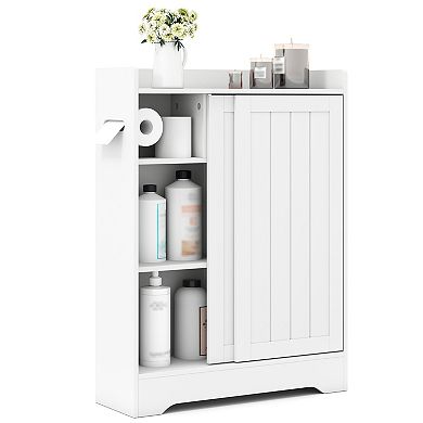 Slim Bathroom Floor Storage Cabinet with Integrated bath fixture Paper Holders
