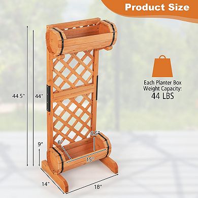 Costway 2-Tier Planter Box Raised Garden Bed Vertical Wooden Container with Trellis