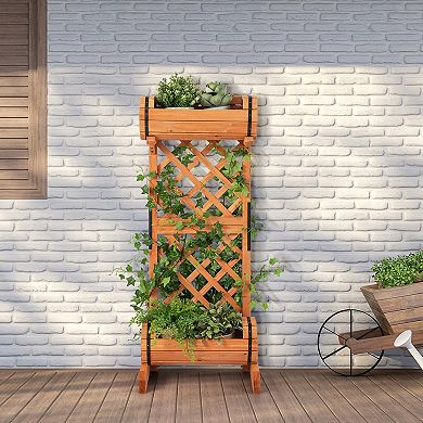 Costway 2-Tier Planter Box Raised Garden Bed Vertical Wooden Container with Trellis