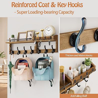 Wall-Mounted Coat Rack with Shelf and Hooks