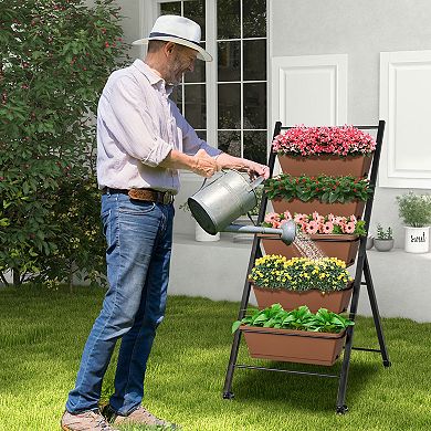 Costway 5-Tier Vertical Raised Garden Bed Elevated Planter with Wheels & Container Boxes Brown