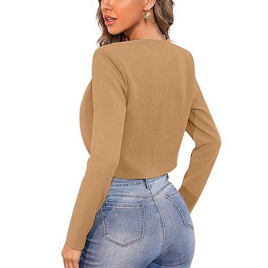 Women's Cropped Blazer Business Casual Open Front Long Sleeve Jacket