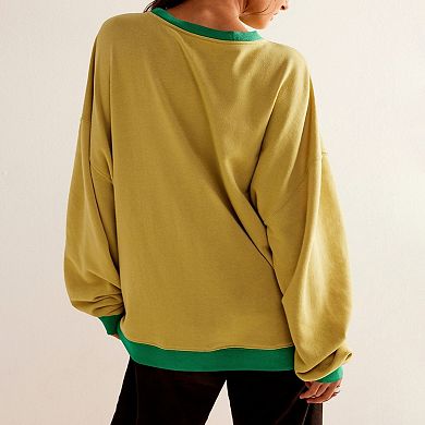 Womens Oversized Sweatshirt Color Block Long Sleeve Crewneck Tunic Tops Loose Fit Pullover