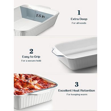Great Ambitions 9x13 Ceramic Casserole Dish, 4.2 Qt Oven-Safe Lasagna Pan with Handles, Wedding Gift