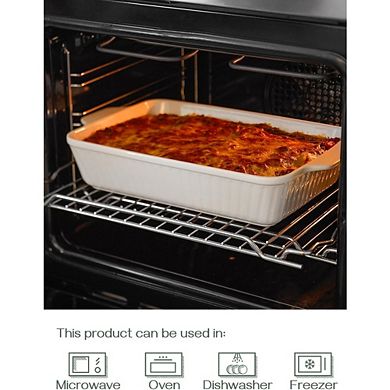Great Ambitions 9x13 Ceramic Casserole Dish, 4.2 Qt Oven-Safe Lasagna Pan with Handles, Wedding Gift