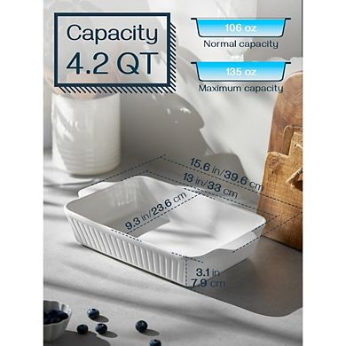 Great Ambitions 9x13 Ceramic Casserole Dish, 4.2 Qt Oven-Safe Lasagna Pan with Handles, Wedding Gift