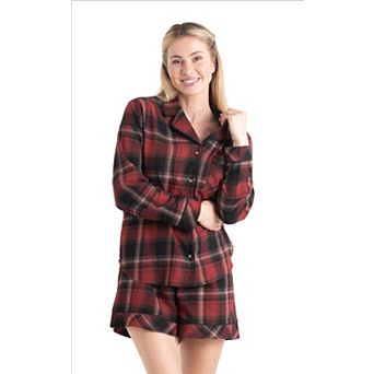 Women's Legendary Whitetails Plaid Flannel Long Sleeve Shirt and Shorts Sleep Set