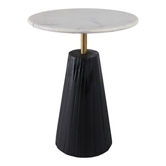Timeless Marble Top End Table with Fluted Base Accent - Compact Small Side Table - 22", Black