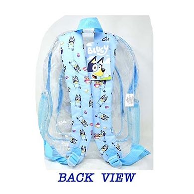 Bluey 16" Clear Backpack for Kids Transparent Bag with 2 Side Mesh Pockets