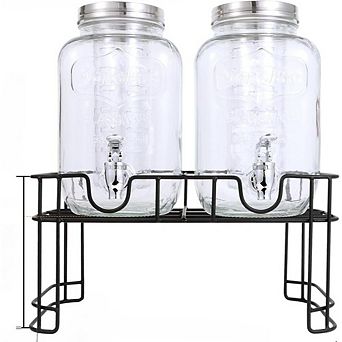 Great Ambitions 2-Pack, 1-Gallon Glass Drink Dispensers with Fruit Infuser & Stand