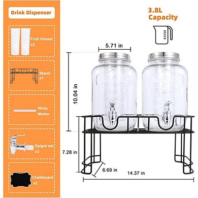 Great Ambitions 2-Pack, 1-Gallon Glass Drink Dispensers with Fruit Infuser & Stand