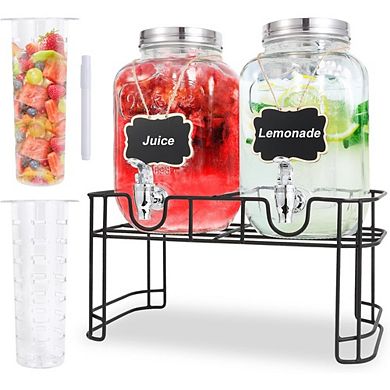 Great Ambitions 2-Pack, 1-Gallon Glass Drink Dispensers with Fruit Infuser & Stand