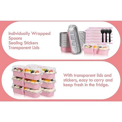 Great Ambitions 100-Pack Pink Disposable 6.8oz Mini Loaf Pans with Lids & Spoons