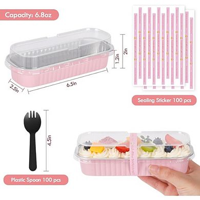Great Ambitions 100-Pack Pink Disposable 6.8oz Mini Loaf Pans with Lids & Spoons