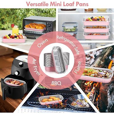 Great Ambitions 100-Pack Pink Disposable 6.8oz Mini Loaf Pans with Lids & Spoons