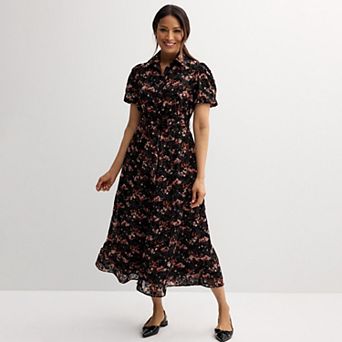 Petite Sandra Darren Floral Elbow Sleeve Button Down Midi Shirtdress