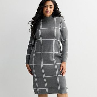 Plus Size Sandra Darren Long Sleeve Mock Neck Sweater Dress