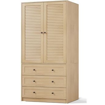 Armoire Wardrobe Closet w/Drawers, 69.5 in Wooden Wardrobe Cabinet w/Hanging Rod, 2 Doors