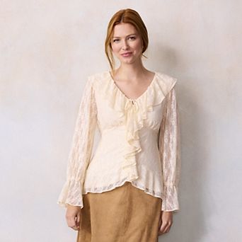 Women's LC Lauren Conrad Cascading Ruffle Collar Tie Front Top