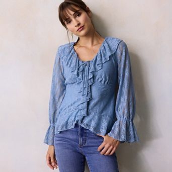Women's LC Lauren Conrad Cascading Ruffle Collar Tie Front Top